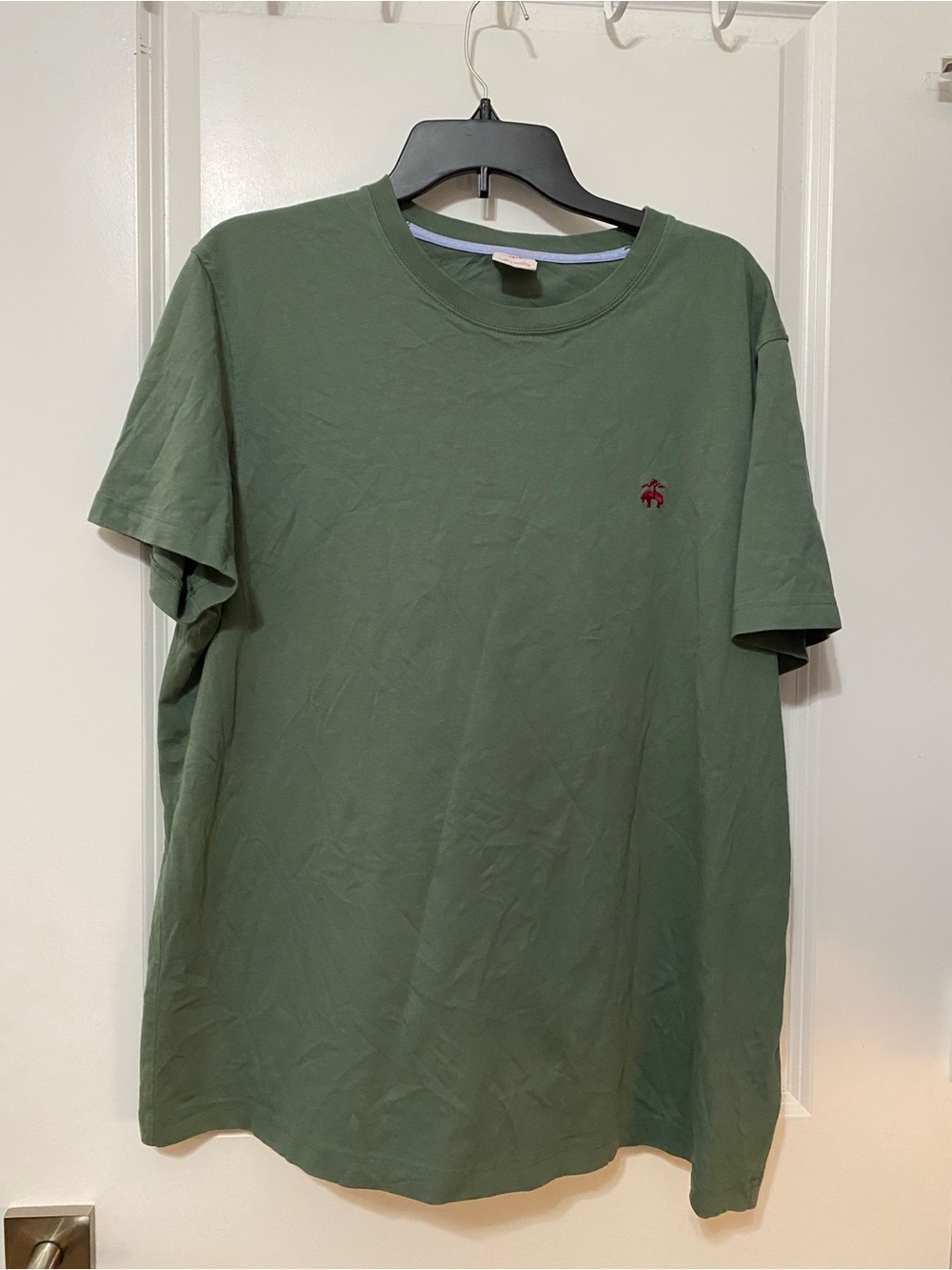 Brooks Brothers Olive Green Short Sleeve Tee with Small Red Logo